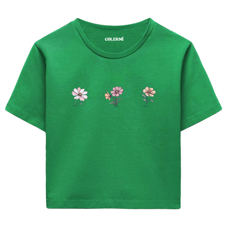 Zarif Çiçekler Kadın Crop T-Shirt