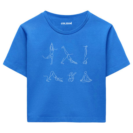 Yoga Crop T-Shirt - Minimal Çizgi Sanatı Yoga Pozları