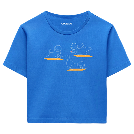 Yoga Crop T-Shirt - Sevimli Kedinin Yoga Zamanı