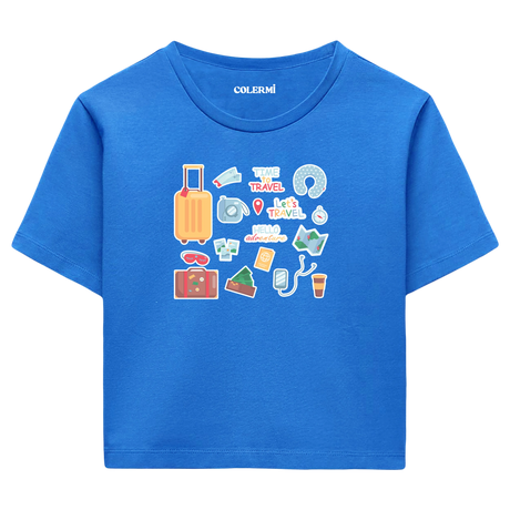 Yaz Seyahati Temalı Crop T-Shirt