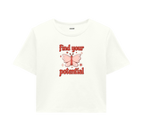 Find Your Potential Crop Top - Bold Red Butterfly Design