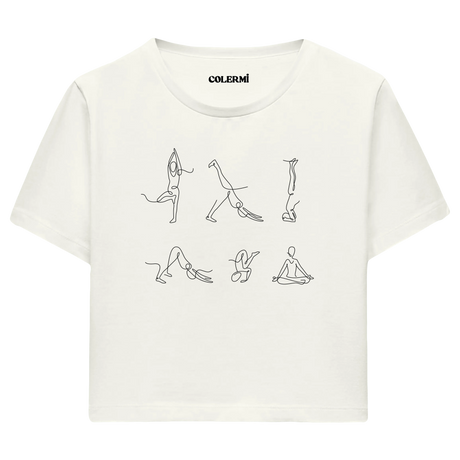 Yoga Crop T-Shirt - Minimal Çizgi Sanatı Yoga Pozları