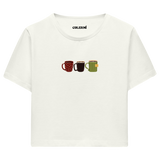 Colermi - Kahve Kupası Tasarımlı Crop T-Shirt