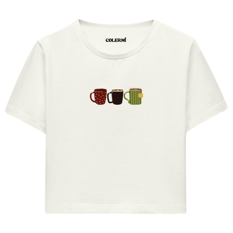 Colermi - Kahve Kupası Tasarımlı Crop T-Shirt