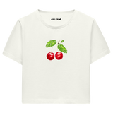 Kiraz İllüstrasyonlu Crop Top T-Shirt