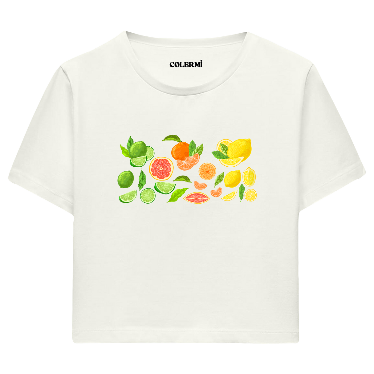 Colermi Kadın Crop Top T-Shirt - Narenciye Deseni