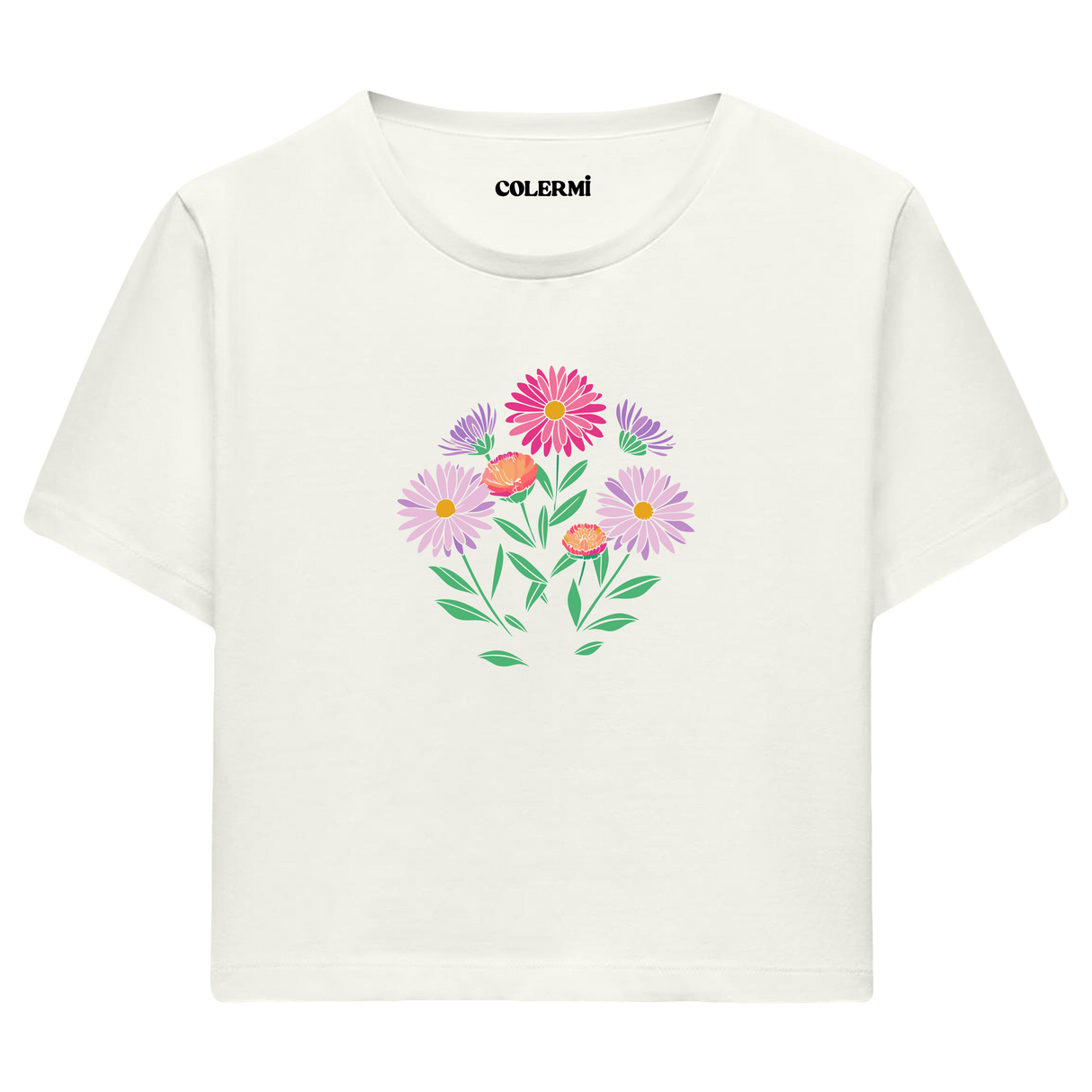 Colermi Kadın Crop Top T-Shirt - Renkli Çiçekler