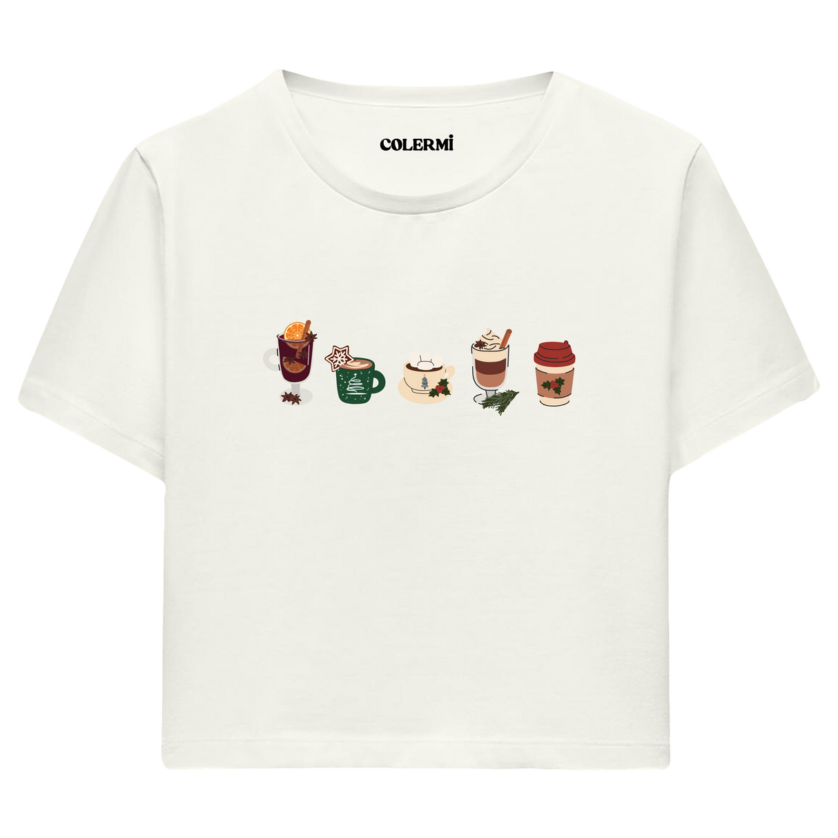 Colermi Kadın Crop Top Tişört - Sıcak İçecekler