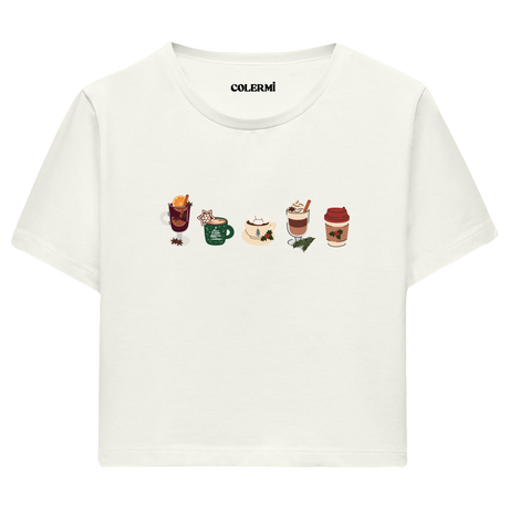 Colermi Kadın Crop Top Tişört - Sıcak İçecekler