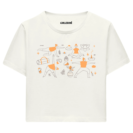 Yoga Crop T-Shirt - Yoga Hayatı İllüstrasyonlu Crop Tişört