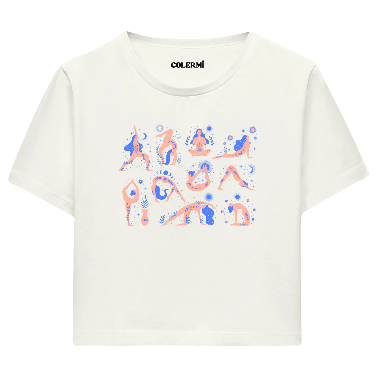 Yoga Crop T-Shirt - Yoga Pozları ve Doğa İllüstrasyonlu Crop T-Shirt