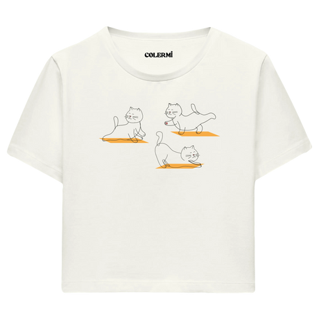 Yoga Crop T-Shirt - Sevimli Kedinin Yoga Zamanı