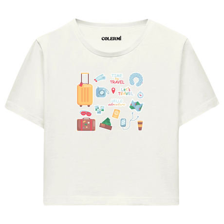 Yaz Seyahati Temalı Crop T-Shirt
