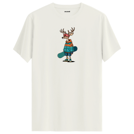 Snowboarding Deer Crew Neck T-Shirt