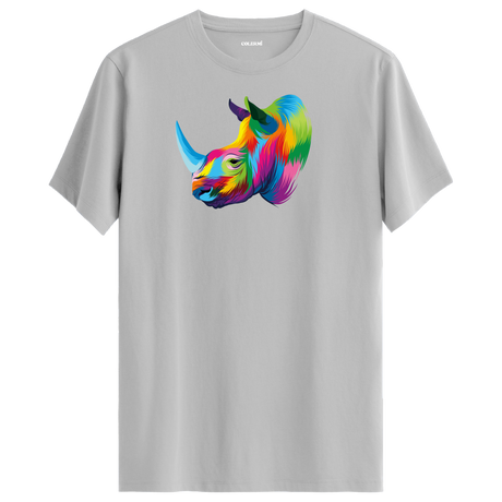 Colorful Rhino Print Crewneck T-Shirt