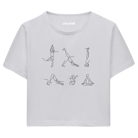 Yoga Crop T-Shirt - Minimal Çizgi Sanatı Yoga Pozları