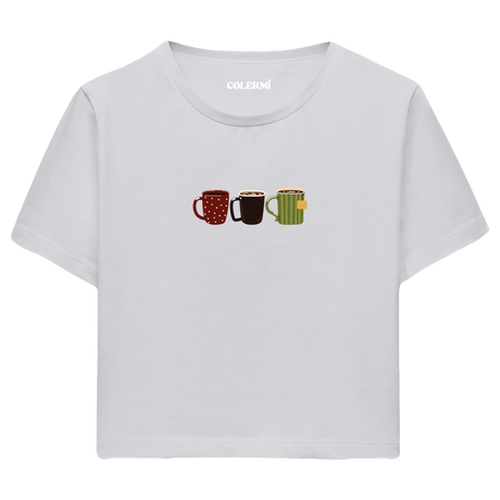 Colermi - Kahve Kupası Tasarımlı Crop T-Shirt