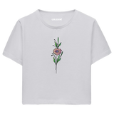 Crop T-Shirt - Minimal Çiçek İllüstrasyonu