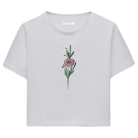 Crop T-Shirt - Minimal Çiçek İllüstrasyonu