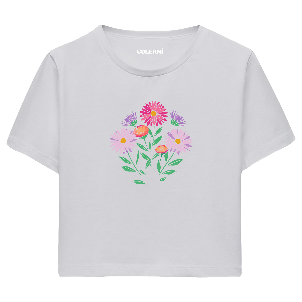 Colermi Kadın Crop Top T-Shirt - Renkli Çiçekler