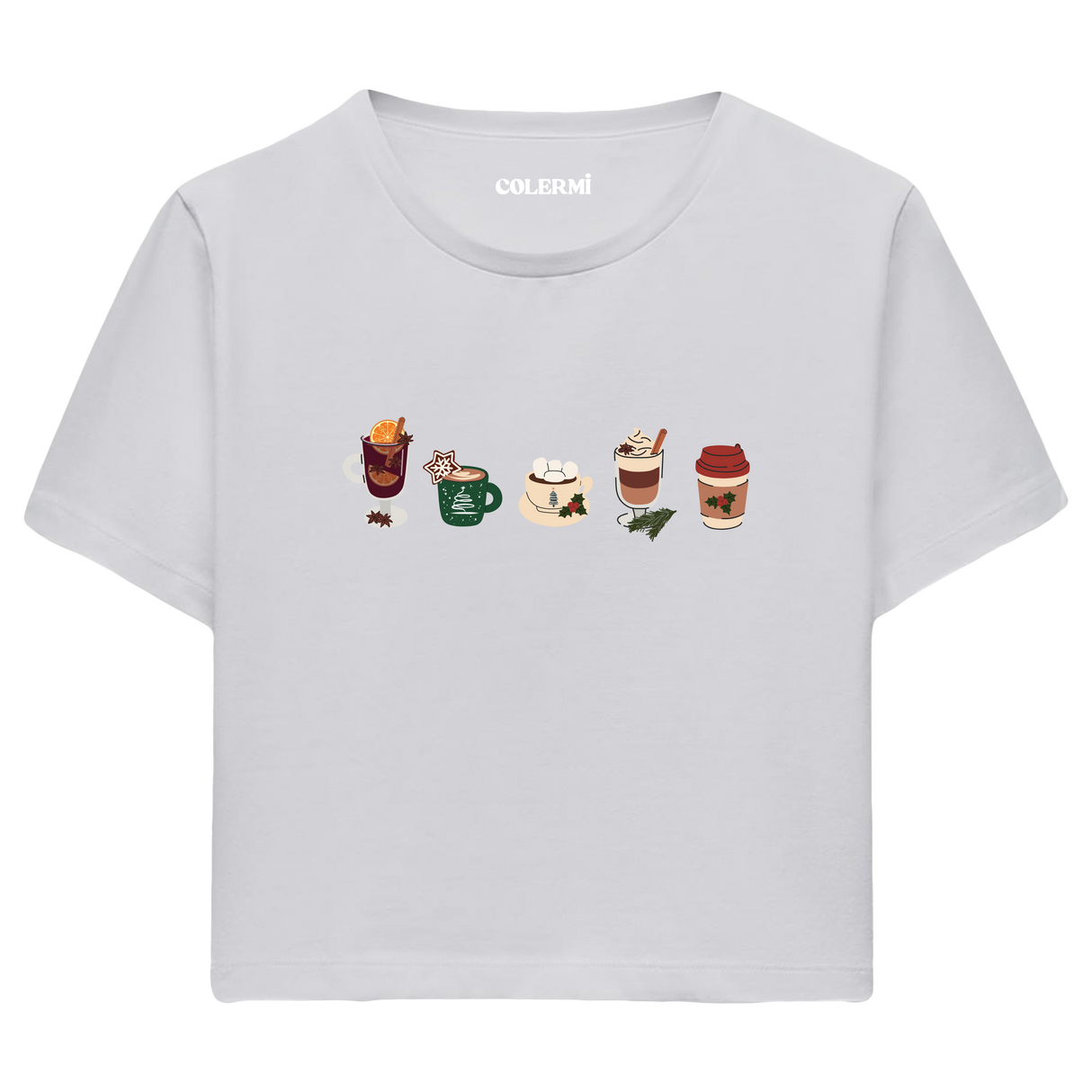 Colermi Kadın Crop Top Tişört - Sıcak İçecekler