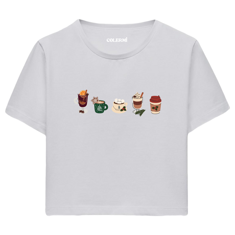 Colermi Kadın Crop Top Tişört - Sıcak İçecekler
