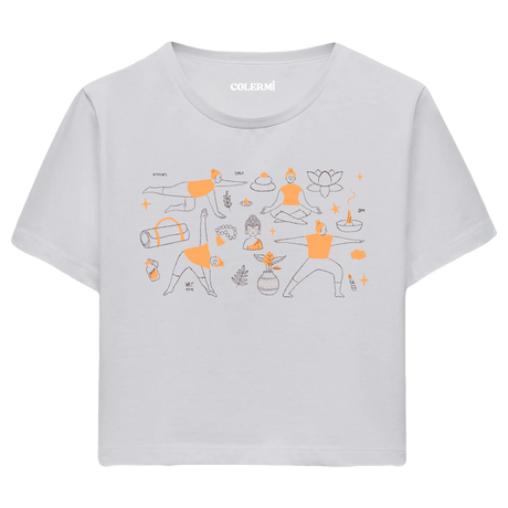 Yoga Crop T-Shirt - Yoga Hayatı İllüstrasyonlu Crop Tişört