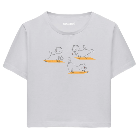 Yoga Crop T-Shirt - Sevimli Kedinin Yoga Zamanı