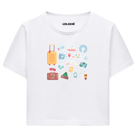 Yaz Seyahati Temalı Crop T-Shirt