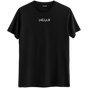 Sade ve modern tarzı yansıtan Hello yazılı siyah Bisiklet Yaka Tshirt, minimal ve şık bir görünüm sunar.