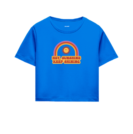 Hey, Sunshine Keep Shining Crop Top - Vibrant Rainbow & Sun Design