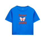 Find Your Potential Crop Top - Bold Red Butterfly Design
