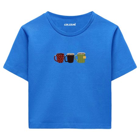 Colermi - Kahve Kupası Tasarımlı Crop T-Shirt