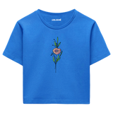 Crop T-Shirt - Minimal Çiçek İllüstrasyonu