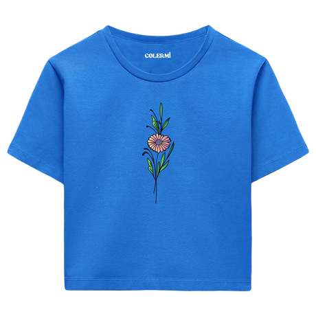 Crop T-Shirt - Minimal Çiçek İllüstrasyonu