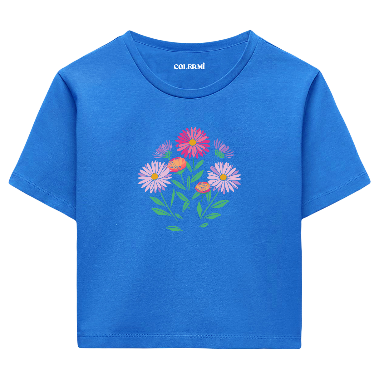 Colermi Kadın Crop Top T-Shirt - Renkli Çiçekler