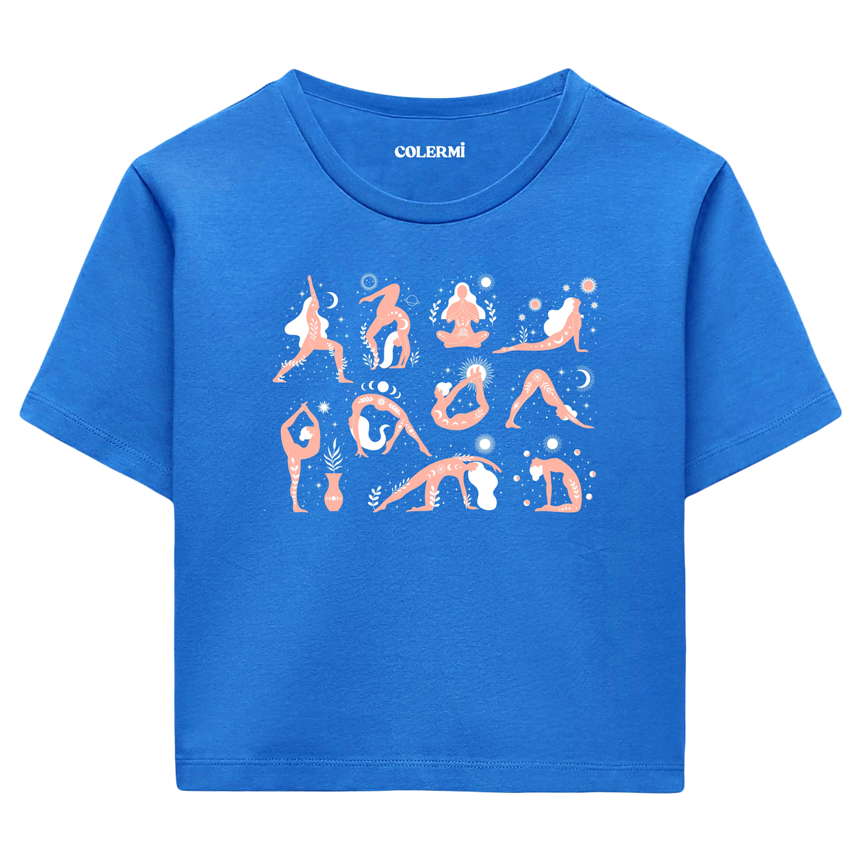 Yoga Crop T-Shirt - Yoga Pozları ve Doğa İllüstrasyonlu Crop T-Shirt