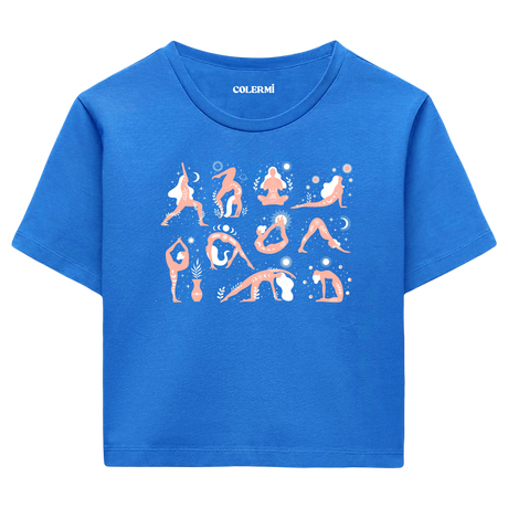 Yoga Crop T-Shirt - Yoga Pozları ve Doğa İllüstrasyonlu Crop T-Shirt