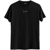 Dengenin ve gücün simgesi olan minimal omurga baskılı siyah Bisiklet Yaka T-Shirt.