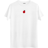 Şansı ve zarafeti yansıtan minimal uğur böceği baskılı beyaz Bisiklet Yaka T-Shirt.