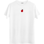 Şansı ve zarafeti yansıtan minimal uğur böceği baskılı beyaz Bisiklet Yaka T-Shirt.