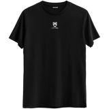 Geceyi simgeleyen, baykuş tasarımlı siyah Bisiklet Yaka T-Shirt.