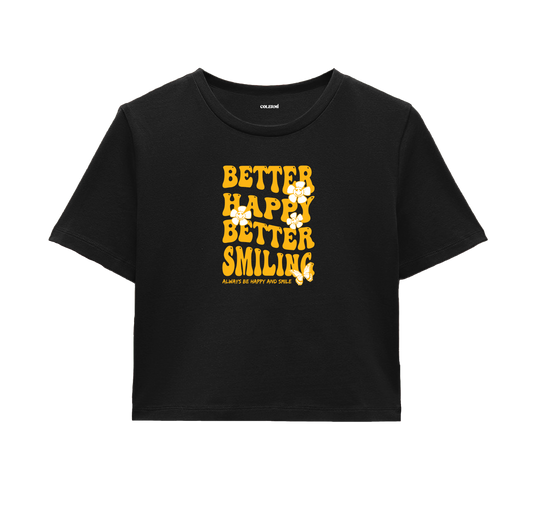 Better Happy, Better Smiling Crop Top - Golden Yellow Design