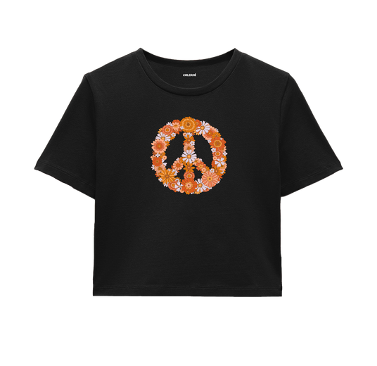 Peace Flowers Crop Top - Vibrant Design with Daisy & Sunflower Motifs