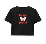 Find Your Potential Crop Top - Bold Red Butterfly Design