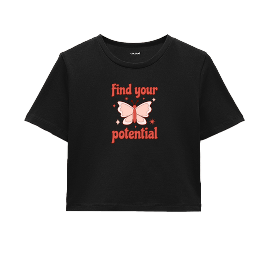 Find Your Potential Crop Top - Bold Red Butterfly Design