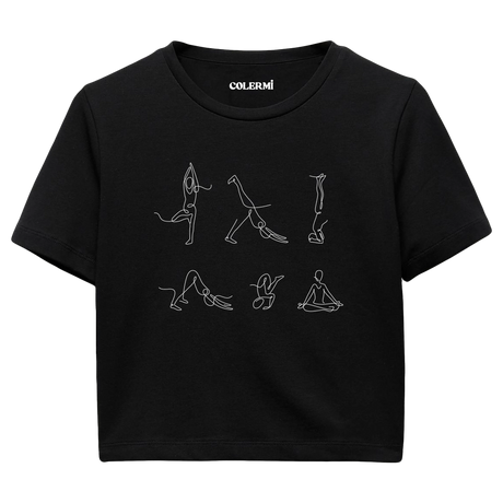 Yoga Crop T-Shirt - Minimal Çizgi Sanatı Yoga Pozları