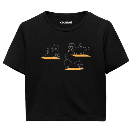Yoga Crop T-Shirt - Sevimli Kedinin Yoga Zamanı