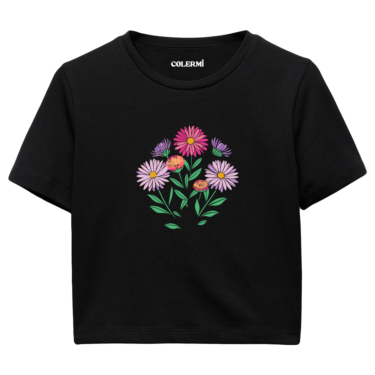 Colermi Kadın Crop Top T-Shirt - Renkli Çiçekler