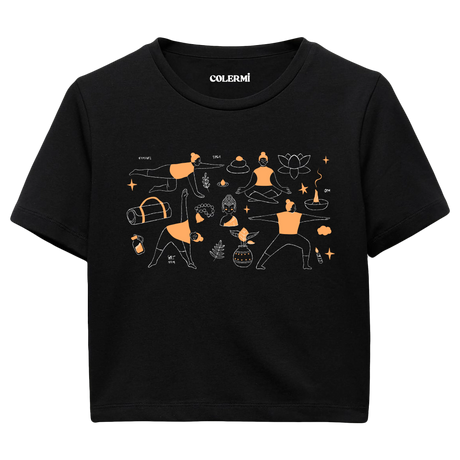 Yoga Crop T-Shirt - Yoga Hayatı İllüstrasyonlu Crop Tişört